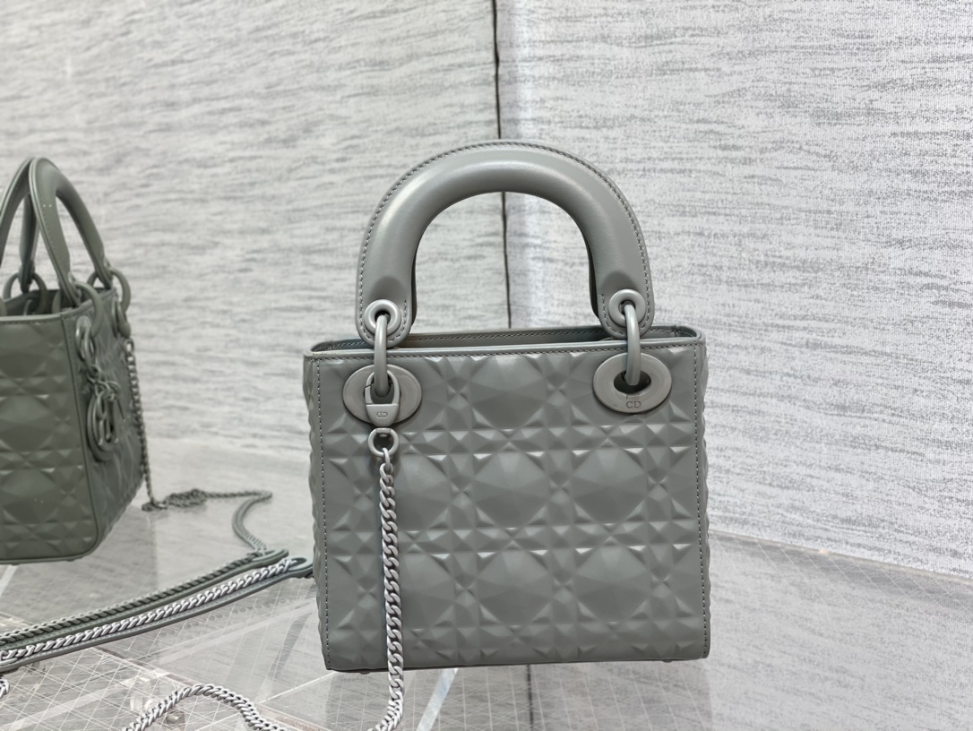 Mini Lady Dior Bag Dark Gray Cannage Calfskin with Diamond Motif